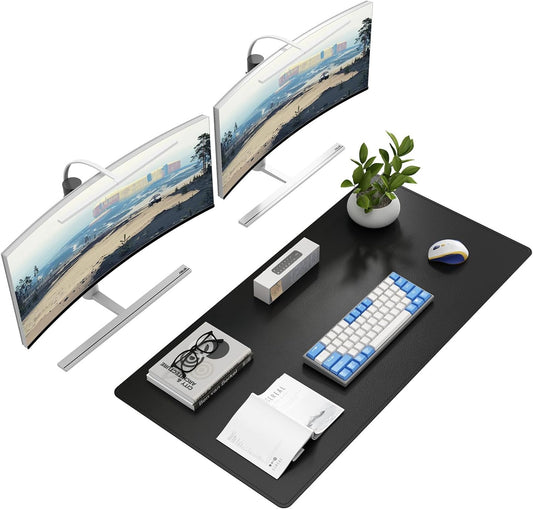 DAWNTREES Desk Mat Protector,PU Leather Desk Pad,Non Slip, Large Mouse Pad and Keyboard Mat, Waterproof Writing Pad for Office and Home (Black,39.4''x19.7'')