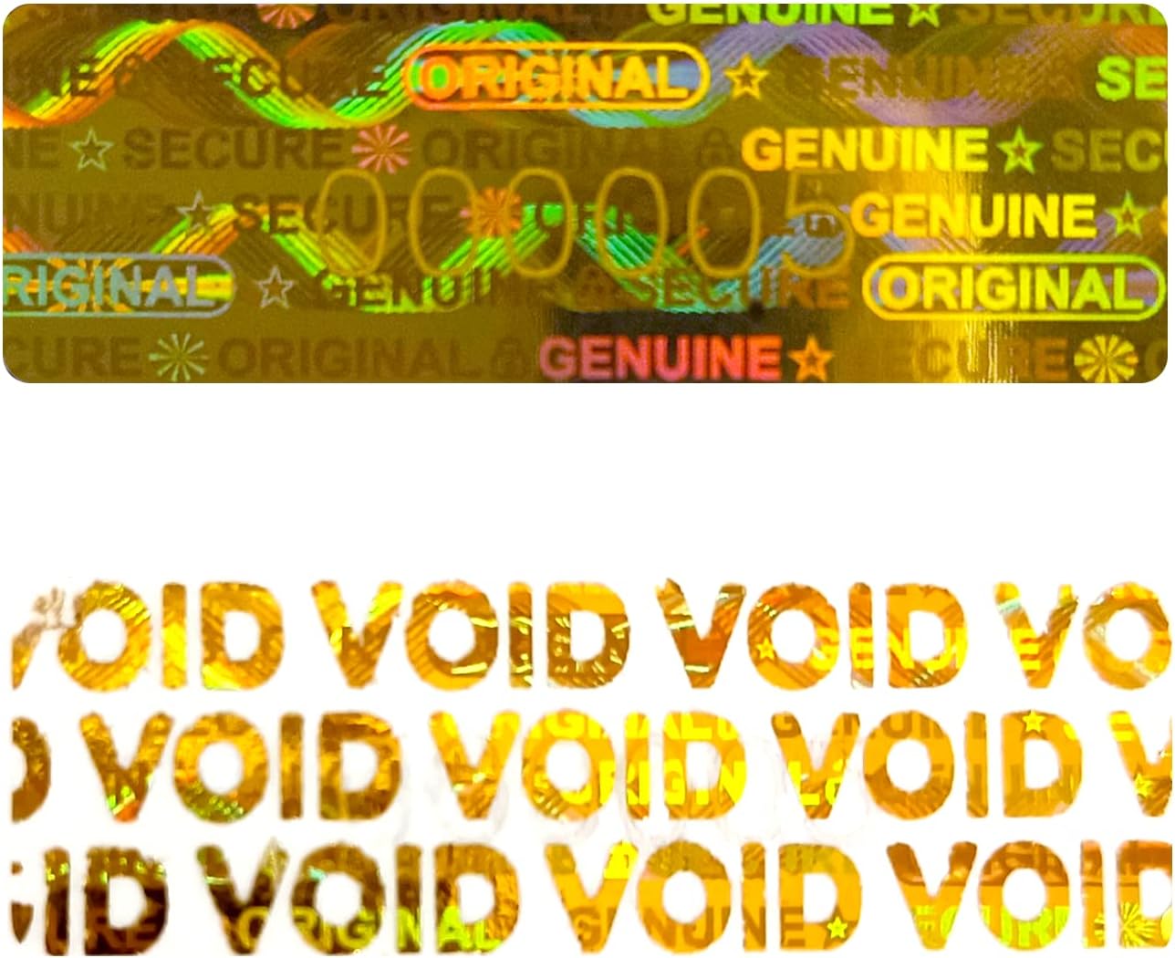 180pcs Hologram Tamper Proof Stickers Security Labels Genuine Warranty Void Seal Tamper evident Original Sticker with Unique Serial Number (1.2x0.4inch,Gold)