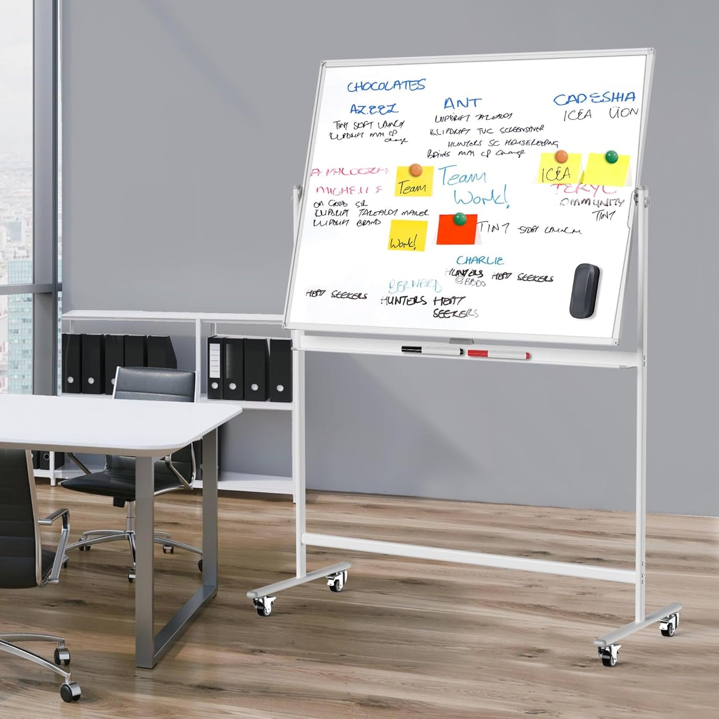 Rolling Whiteboard/w Height Adjustable, Mifuro 48 x 36 Large Portable Dry Erase Board with Stand and Wheels for Office,Classroom &School, White