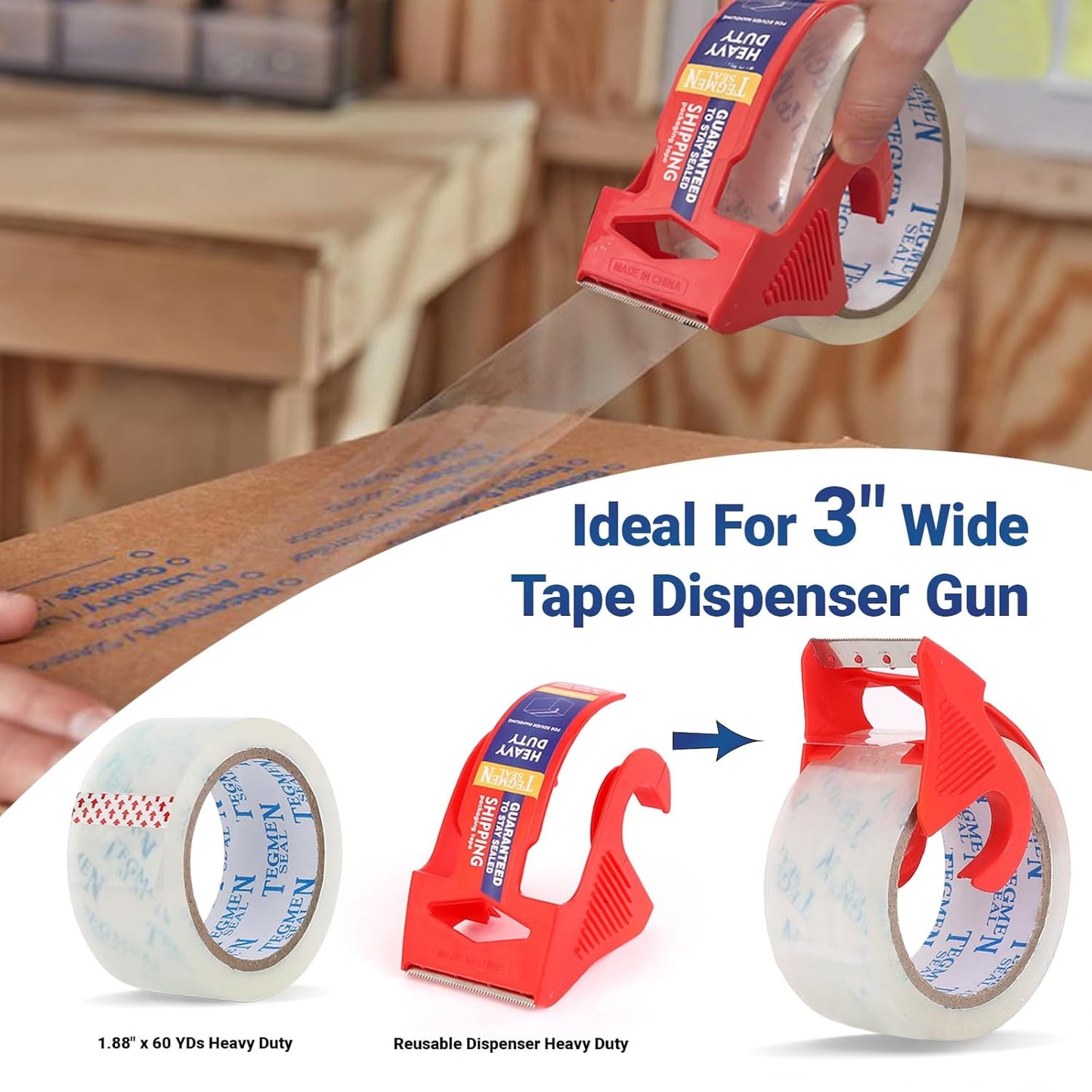 Heavy Duty Clear Packing Tape with Dispenser Combo for Shipping, Moving & Storage,Thicker Clear Packing Tape,1.88 inches Wide, 60 Yards Per Roll, 60 Total Yards