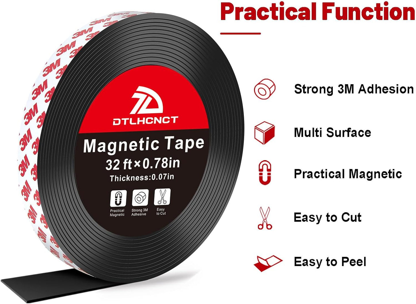 Magnetic Tape - 32 ft x 0.78 inch Magnet Strip Tape Roll with Strong Adhesive Backing for Kitchen, Office, School Organization, Whiteboards,Fridge(0.07" Thick)