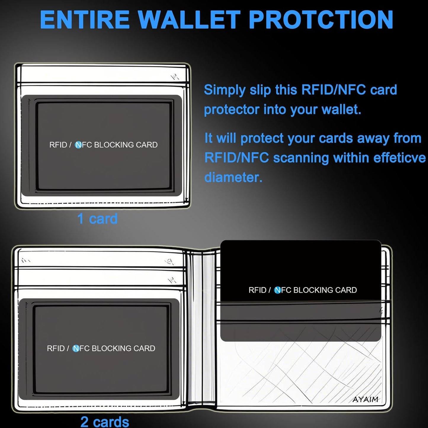 AYAIM 4-8 Pack RFID Blocking Card, safe card for wallet, NFC Debit Credit Card Passport Protector,Entire Wallet Protection Blocker Set for Men & Women