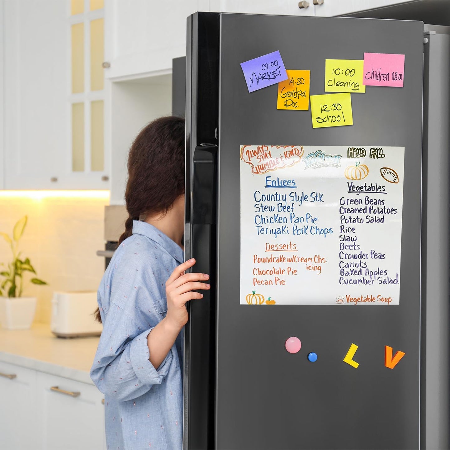 Magnetic Dry Erase Whiteboard for Refrigerators, 48" x 36" White Board on Wall for Organizer and Planner, Kitchen Fridge Shopping List with Marker, Magnetic Eraser and Magnets