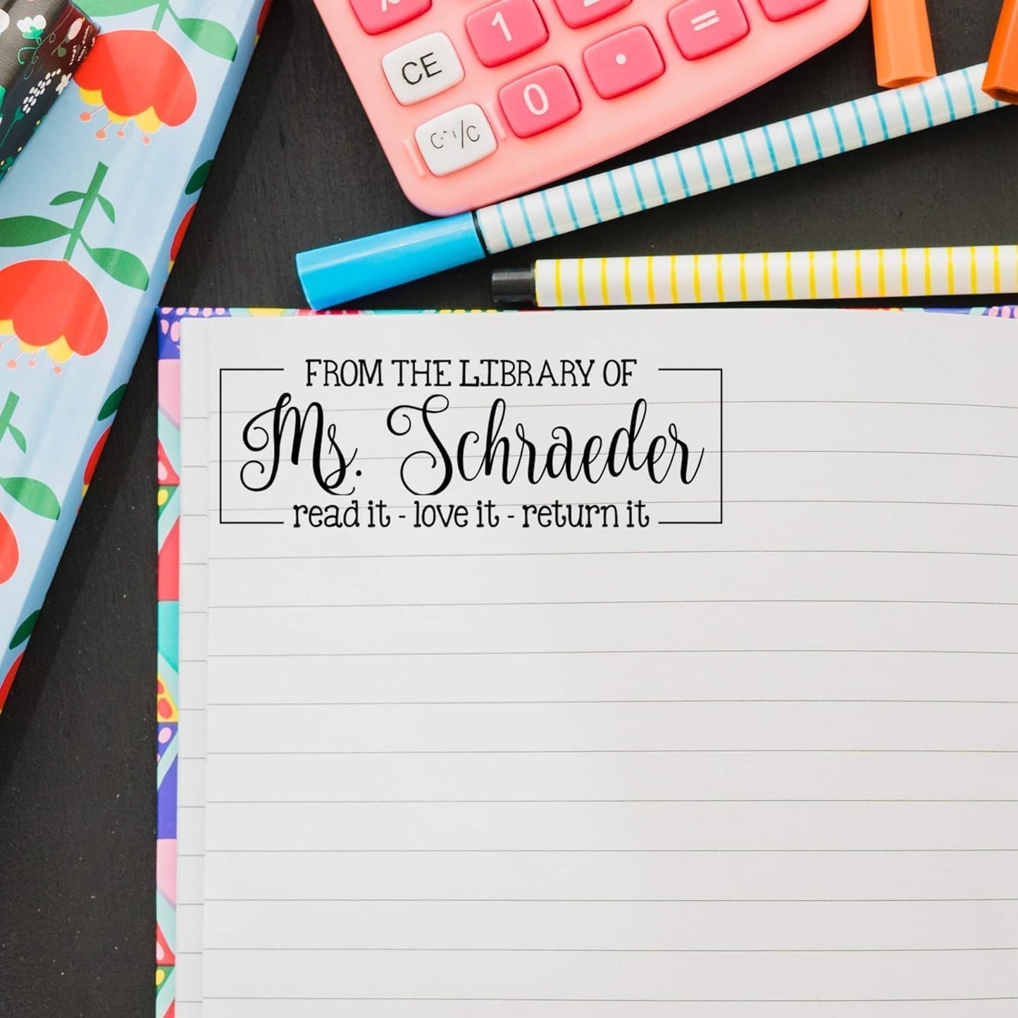 Custom Self-Inking Stamps | 49 Designs | Fun Phrases | Grading Made Easy | Xtra Wide Classroom & Library Book Stamps (from The Library of - Read, Love, Return)