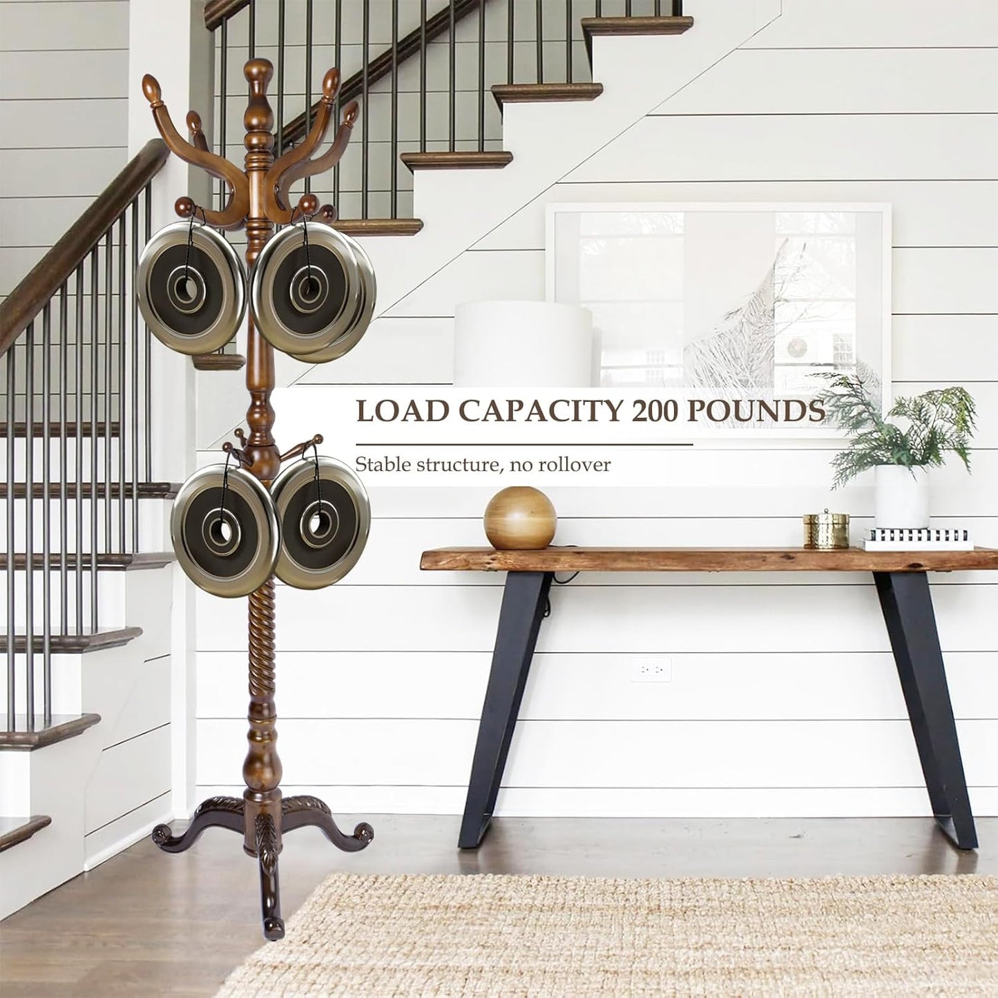 Wood Coat Rack Freestanding, Natural Coats Tree Stand with 11 Hooks, 74.8" Sturdy and Easy Assembly Coat Rack Stand for Entryway, Hallway, Bedroom, Bags, Hats (Tri-legged Base, Walnut)