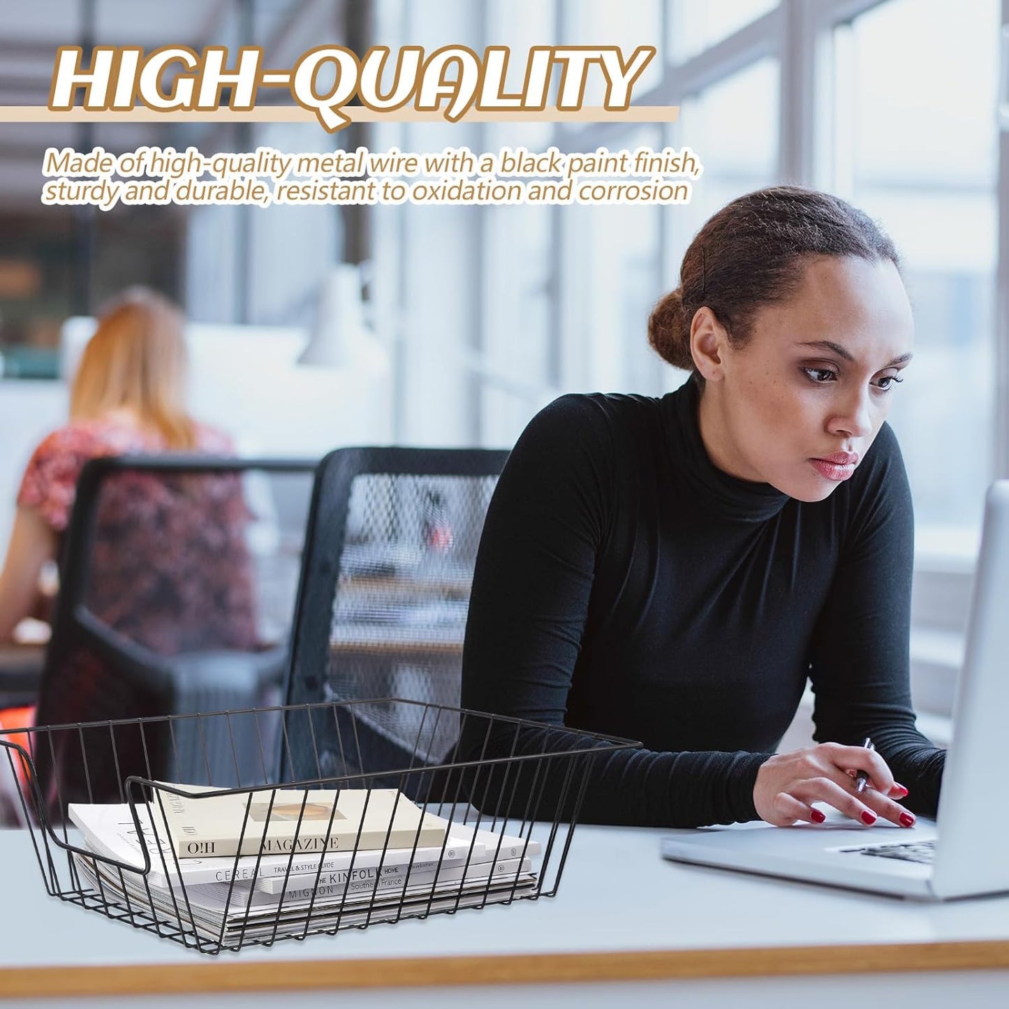 Yeaqee 6 Pcs Letter Tray Wire Paper Trays Stackable File Desk Organizer Metal File Paper Holder Basket for Desk Desktop Letter Storage for Office Home Classroom School(17'' x 12'' x 5 '',Black)