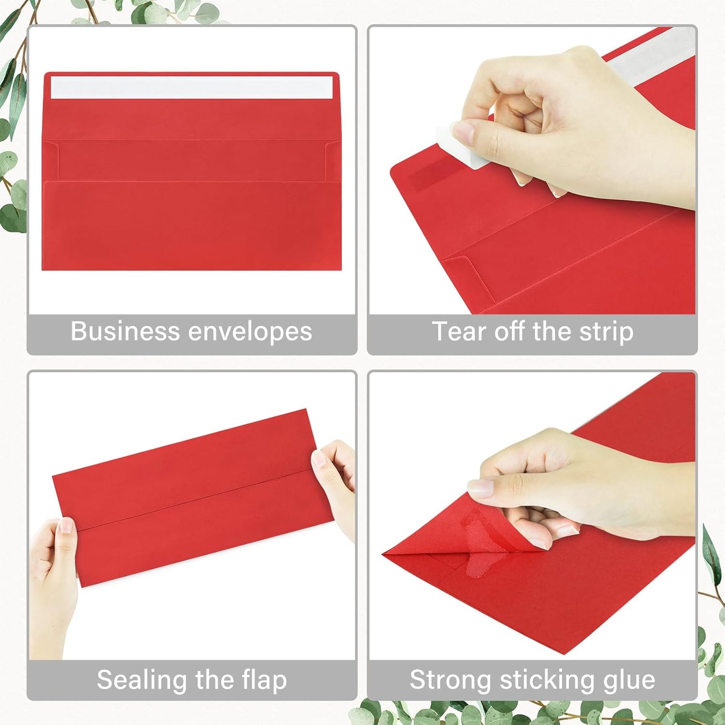 50 Pack #10 Business Envelopes, Self Seal Standard Christmas Red Envelopes for Secure Business & Legal Mailing, Office, Checks, Letter, Invoices, 4 1/8 x 9 1/2 Inches