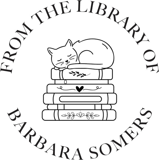 Personalized Book Embosser or Stamp Custom Round Library Embosser Teacher Library Book Stamp, Ex Libris Stamp, Gift for Book Lover | Wooden or Self Inking Stamp or Embosser (Cat)