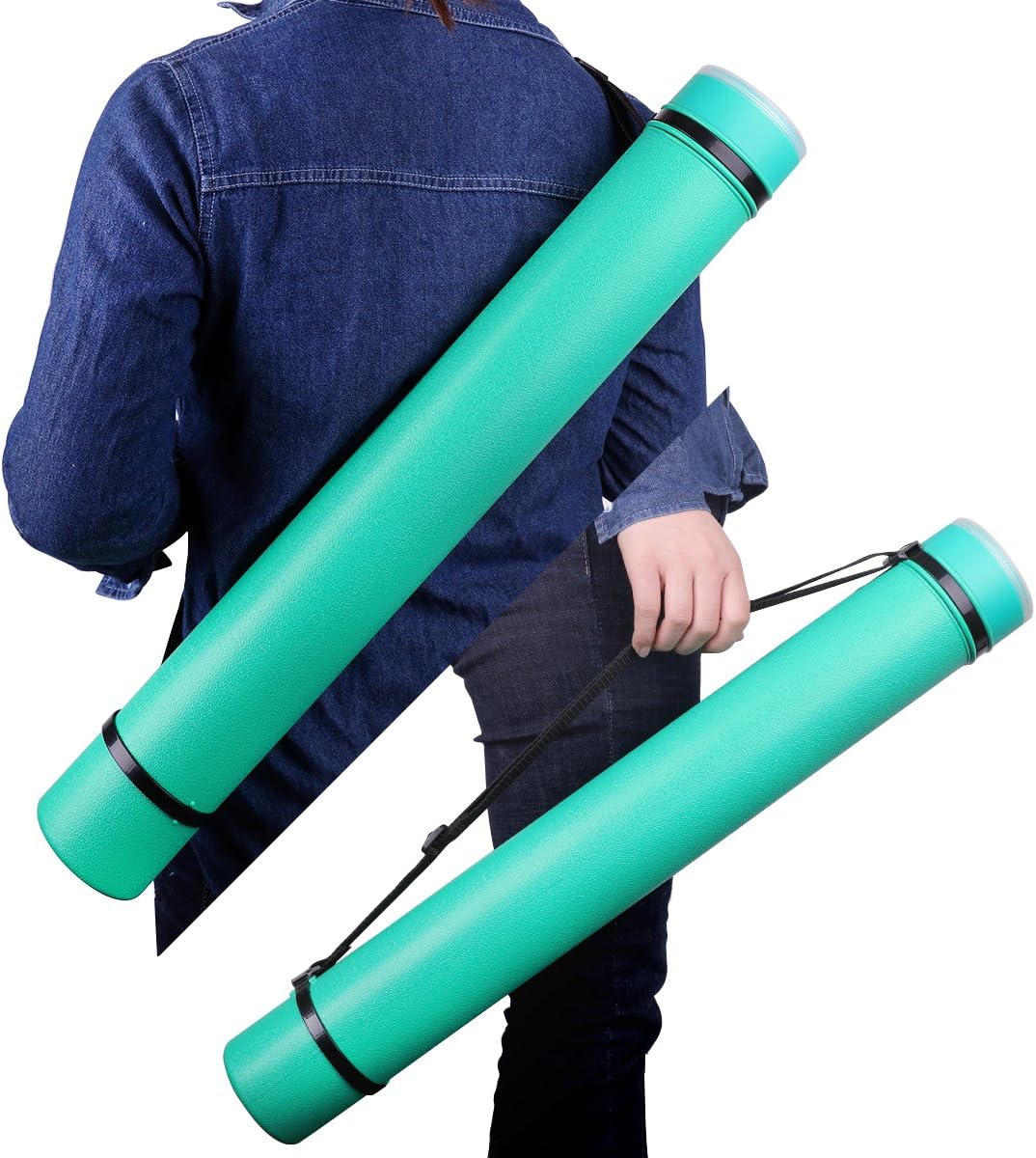 TRANSON Durable Poster Storage Tube with Straps 24"-40" Extendable for Blueprints, Artwork, Maps, Posters Color Green