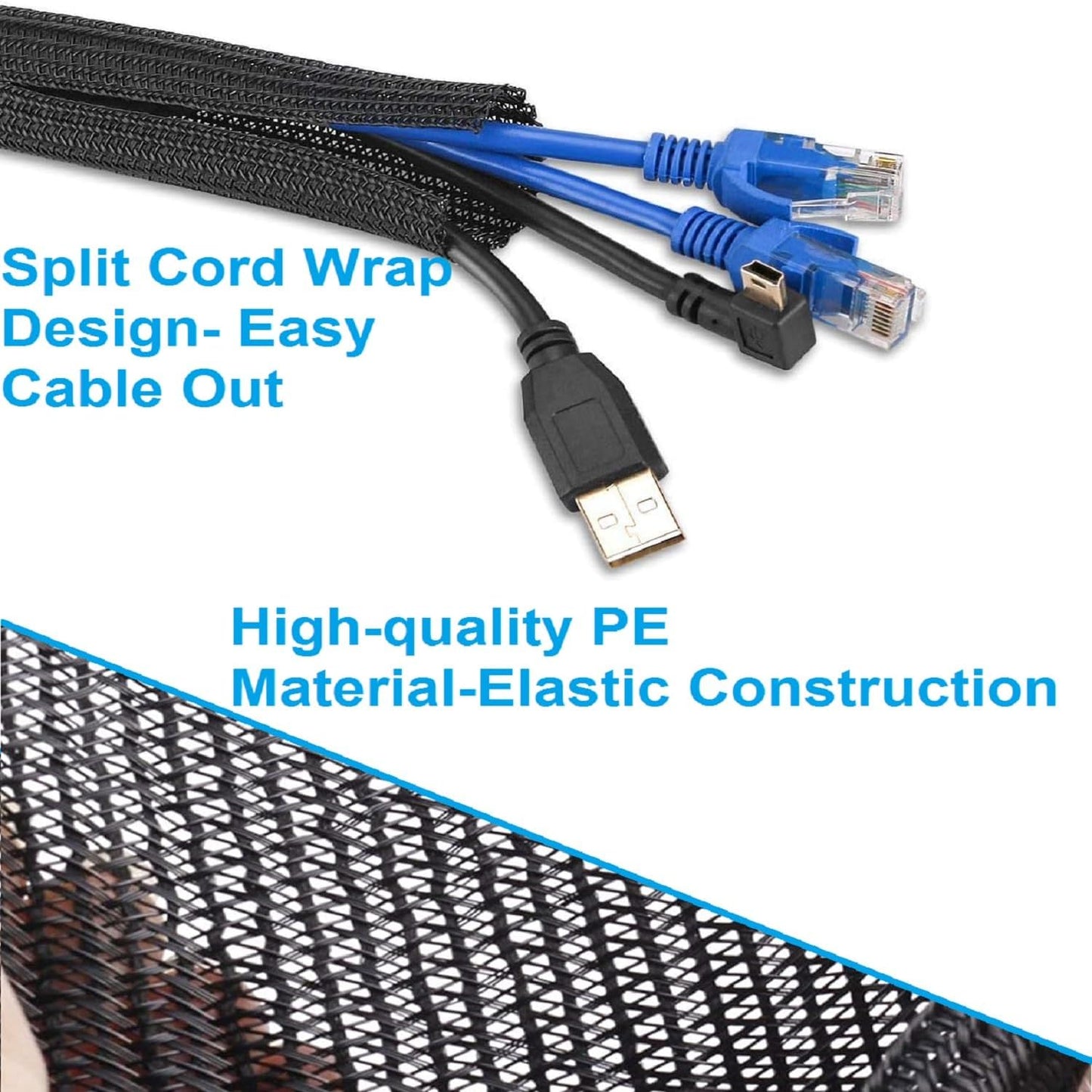 Summer Ready 2-Pack Split Sleeving Cable Protector (5FT, 5/8") - Chew Resistant Pet Proof Cord Cover for USB Power Audio Video, Home Office & Gaming Wire Loom - Black