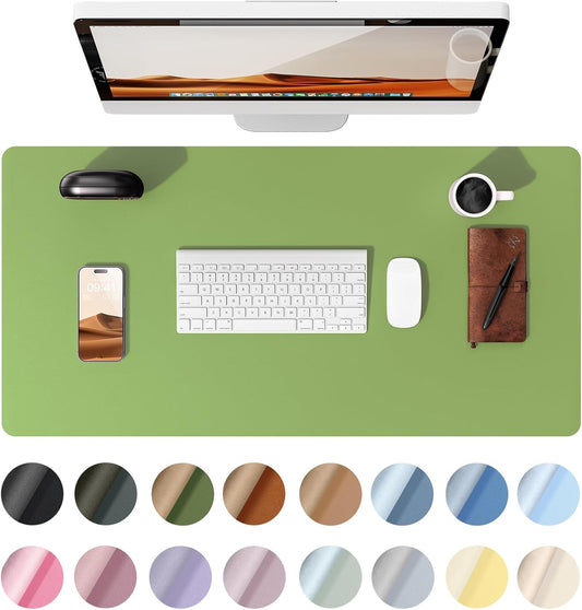 YSAGi Leather Desk Protector, Office Mat, Large Mouse Mat, Non-Slip PU Leather Blotter, Laptop Desk Pad, Waterproof Writing Pad for Office and Home (Leaf Green, 35.4" x 17")