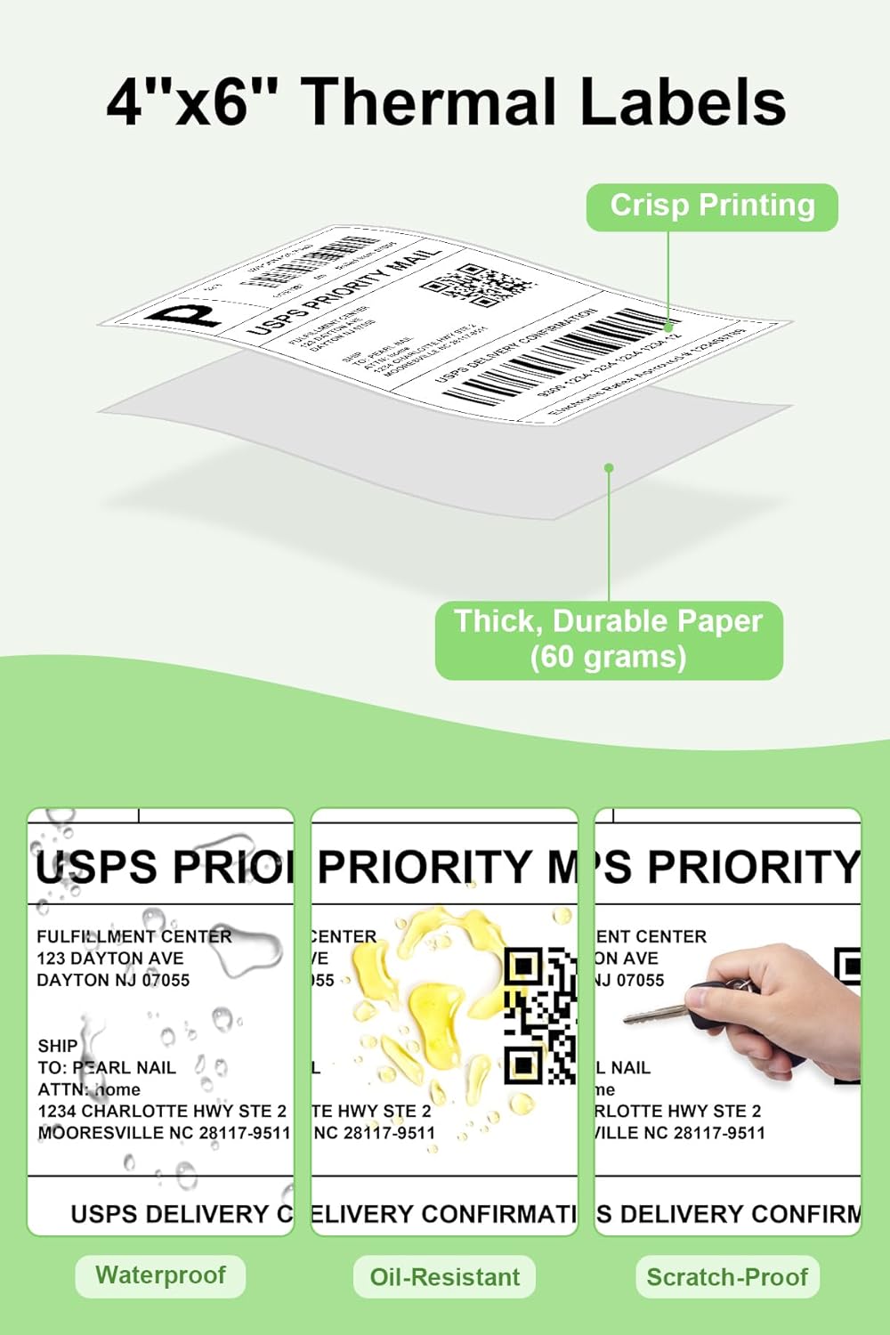 Premium 4x6 Thermal Labels | 3000/Stack, Water-Resistant & BPA-Free | for Direct Thermal Printing