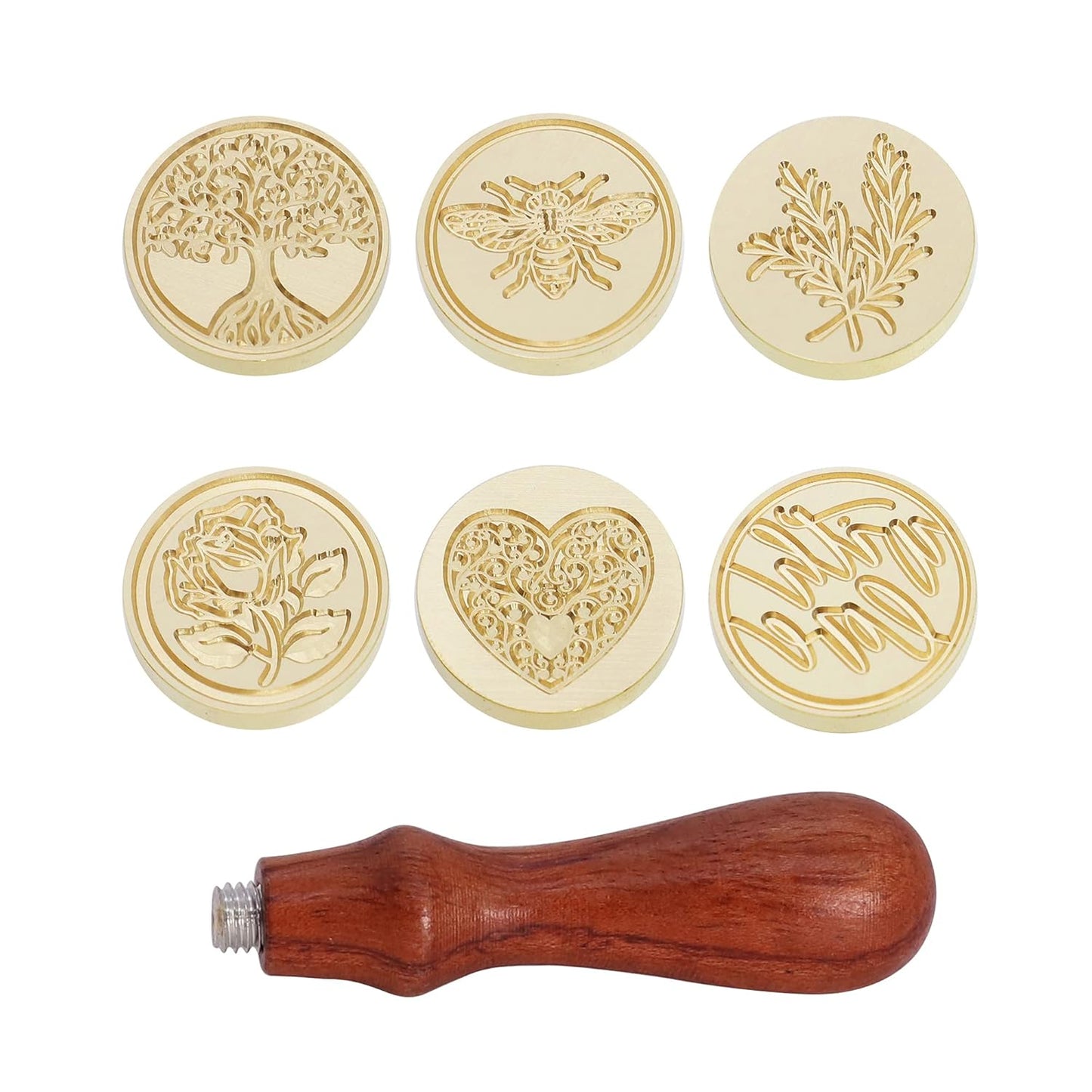 SWANGSA Wax Seal Stamp Set, Vintage 6 Pieces Sealing Wax Stamp Heads and 1 Wooden Handle for Weeding Invitations, Letters, Envelopes, Christmas (Tree of Life Set)