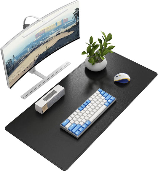 DAWNTREES Desk Mat Protector,PU Leather Desk Pad,Non Slip, Large Mouse Pad and Keyboard Mat, Waterproof Writing Pad for Office and Home (Black,35.5''x16.9'')
