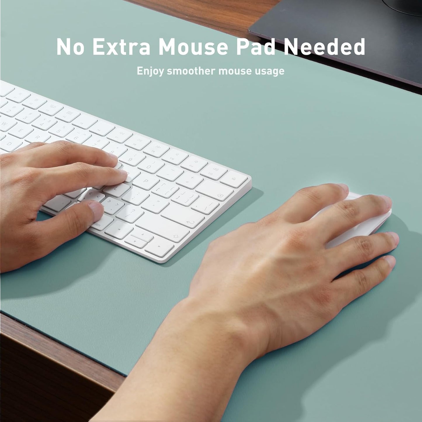 Aothia Leather Desk Pad Protector, Mouse Pad, Office Desk Mat, Non-Slip PU Leather Desk Blotter, Laptop Desk Pad, Waterproof Desk Writing Pad for Office and Home (Light Blue,31.5" x 15.7")