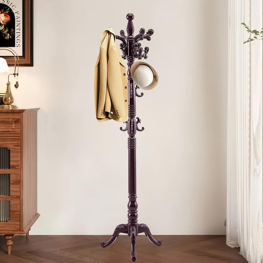 Wooden Coat Rack Stand, Vintage Solid Wood Coat Rack Freestanding with Triangle Base, Heavy Duty Coat Racks with 14 Hooks, Wood Coat Tree Hanger Stand for Entryway,Office