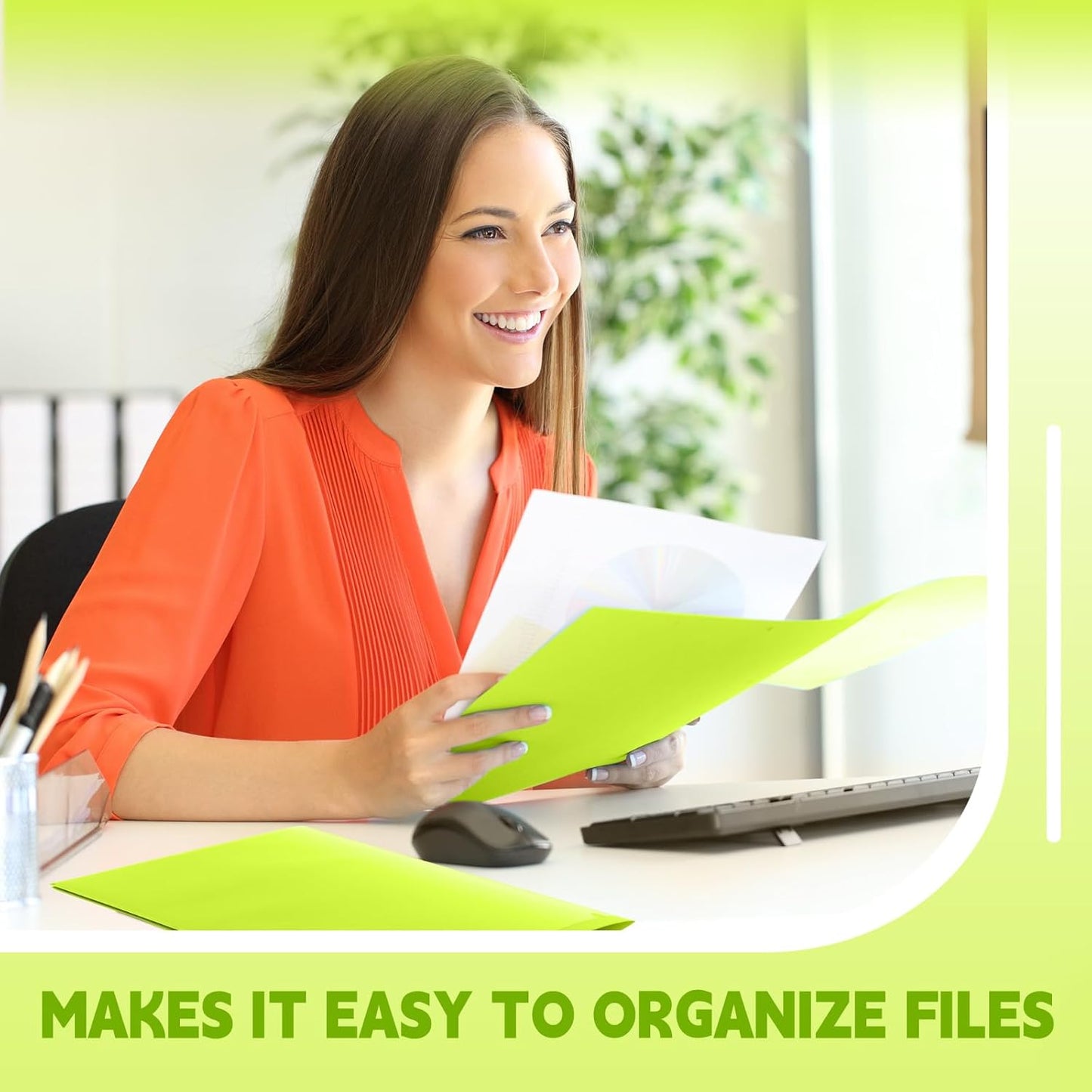 Henoyso 100 Pcs Plastic Folders with Clear Front Pockets Bulk Heavy Duty File Folders with 2 Pockets and Card Slot for Student Teacher Back to School Supplies Office Presentation (Fluorescent Green)