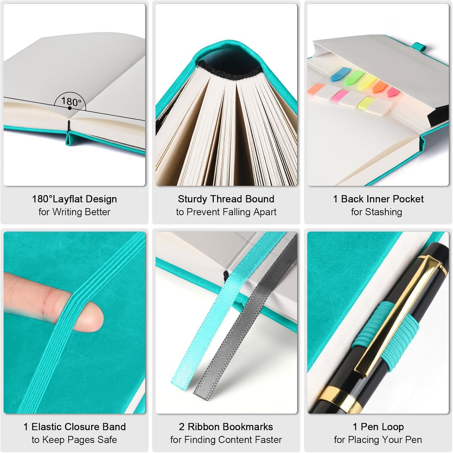 Lined Notebook Journal for Women Men, A4 College Ruled Notebook, 312 Numbered Pages Notebooks for Work, 100gsm Paper Daily Journal, Hardcover Vegan Leather Journals for Writing Office, Peacock Blue