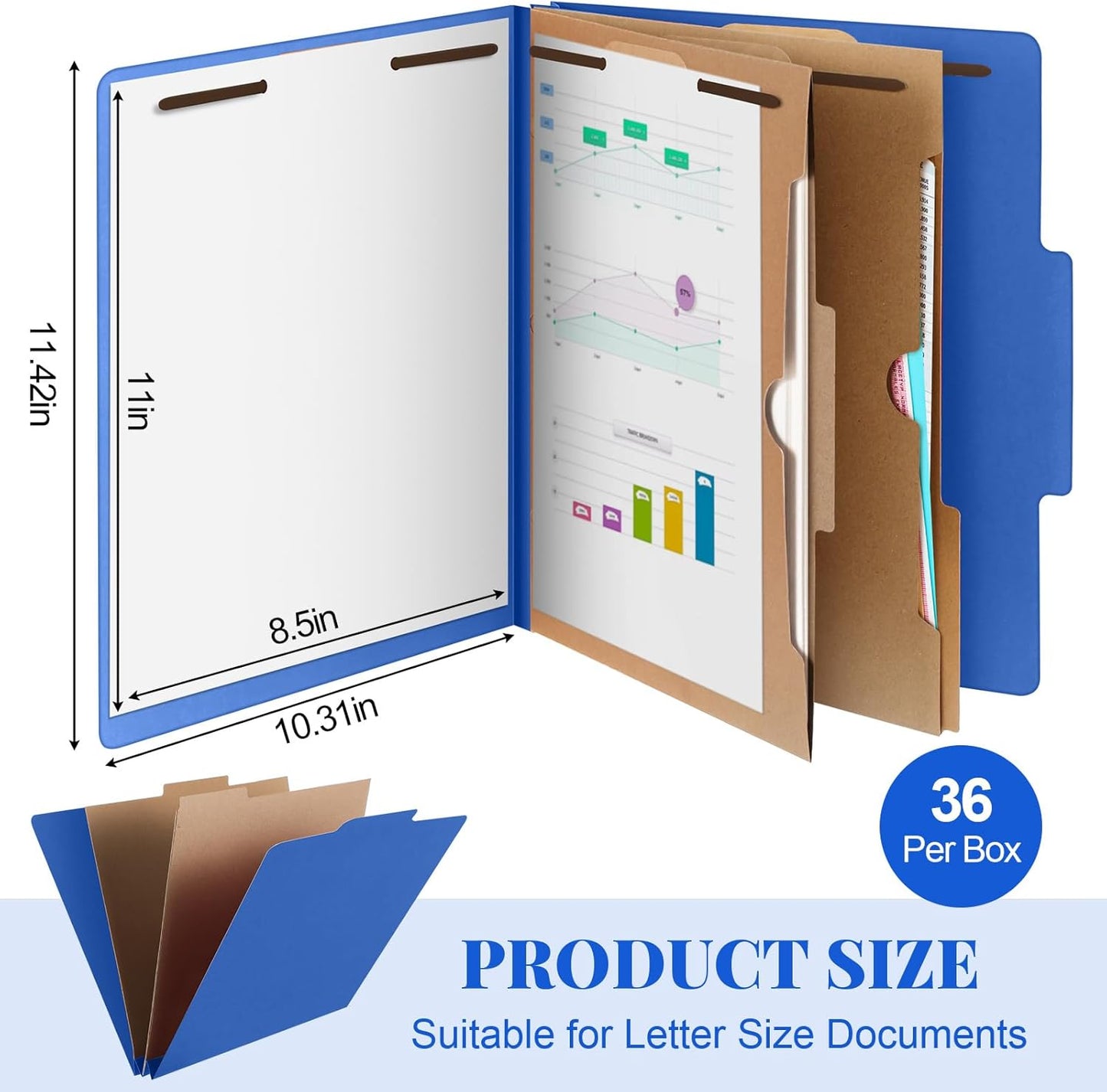 36 Pcs Classification Folders Letter Size, 2 Pocket Dividers Pressboard File Folder with Fasteners, Expanding File Organizer Bulk for Teachers, Clergy, Office, Church, Christmas (Dark Blue)