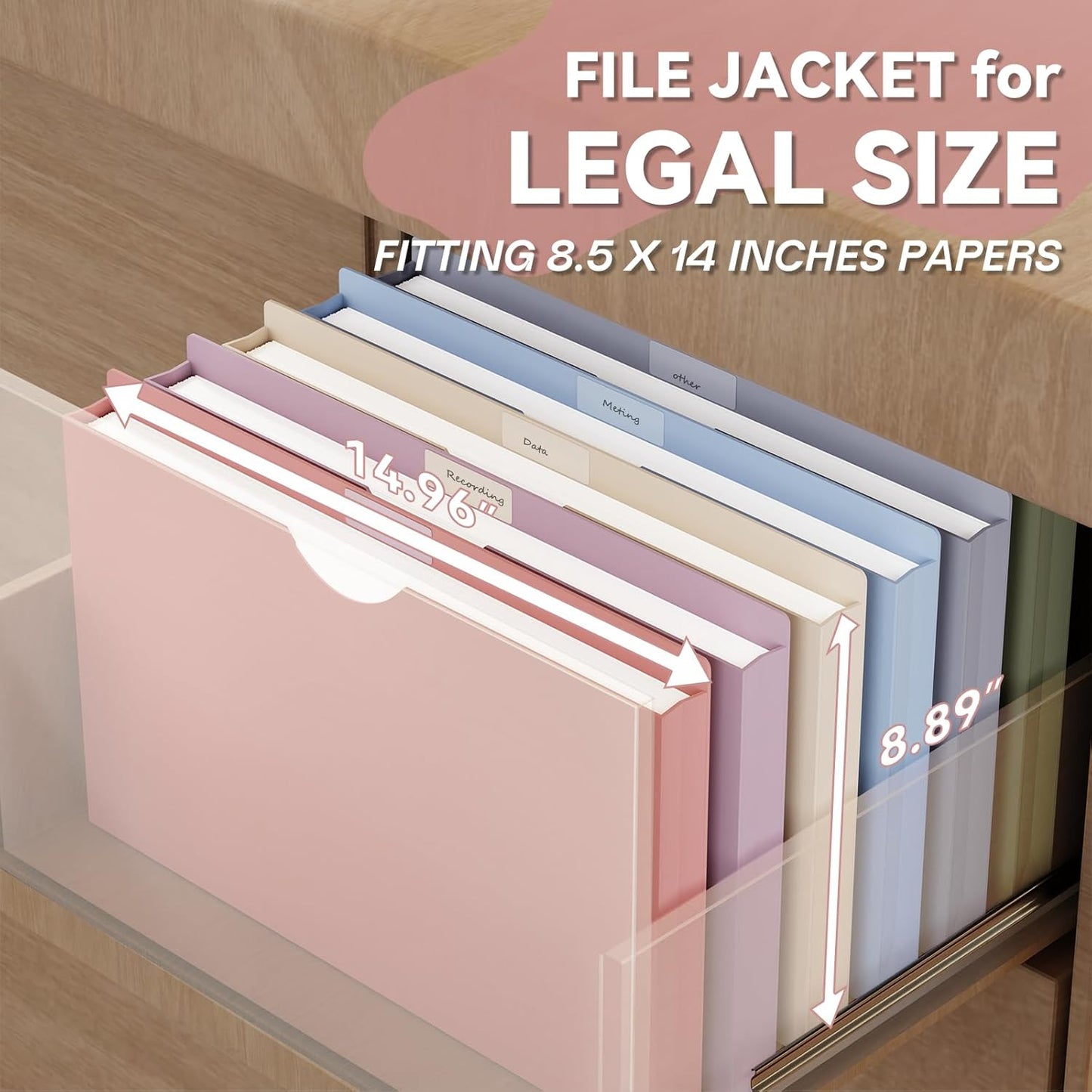 Plastic 1 Inch File Jackets Legal Size,12 Pack Manilla Pocket Folders,Expandable File Jackets for Document,Heavy Duty Expansion Pocket,Reinforced Straight Cut Tab,Poly File Jacket,Pastel Color