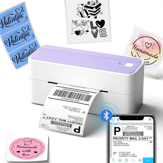 Phomemo Bluetooth Thermal Label Printer, 241BT 4X6 Wireless Shipping Label Printer for Small Business, Labels Printers for Shipping Package, Compatible with iPhone, Android, Purple