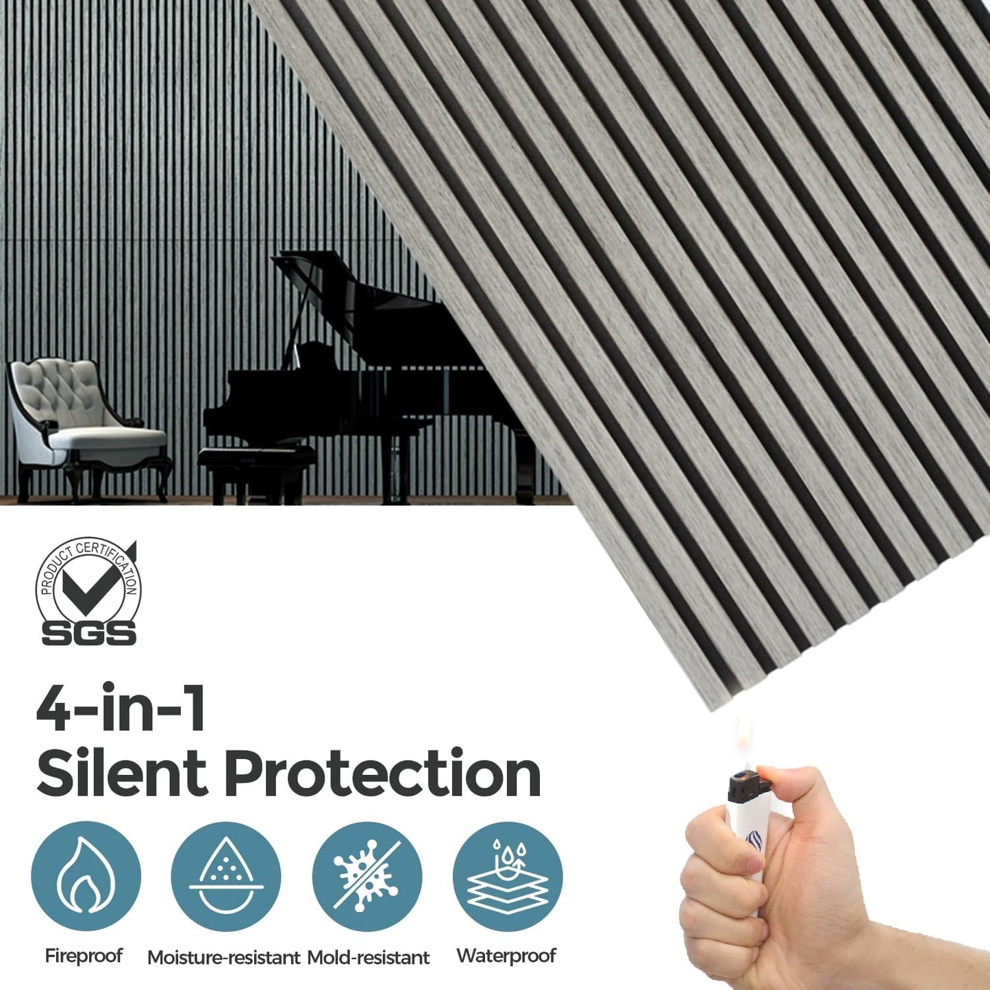 AKUMAX Wood Slat Acoustic Panels for Wall and Ceiling-2 Pack Art Acoustic Foam Panels 96x24Inches 3d Wall Panels High Density Sound Dampening Panels (Sineroak)