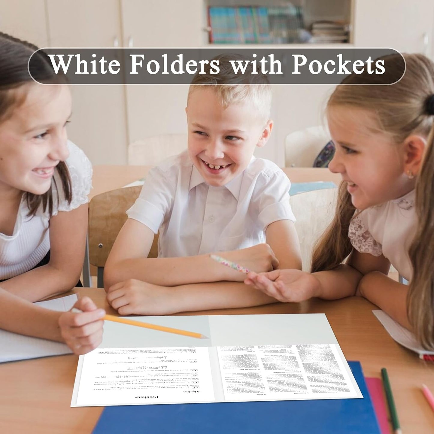 Zzrywuty 25 Packs Two Pocket File Folders with Business Card Slot,Textured Paper,Letter Size,Holds 100 Sheets for School,Office,Business,White