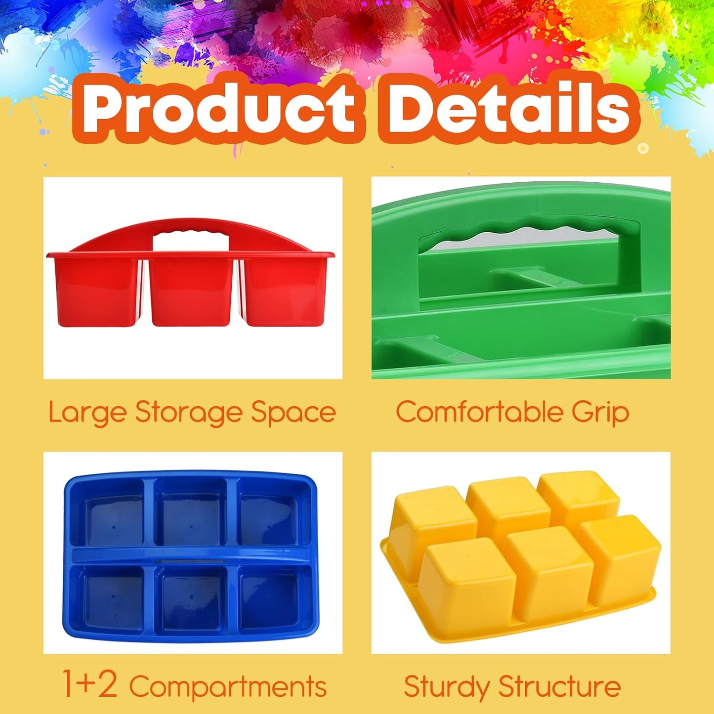 ALINK Plastic Classroom Caddy with 6 Compartments, 6-Pack Teacher Supply Storage Caddy Organizer for Classroom Supply, Office, Table, Desk, Craft Art, Pencil, Crayon, Marker - Assorted Colors