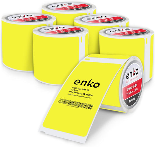 enKo [6 Rolls, 1800 Direct Thermal Labels] Yellow Colored Compatible for Dymo 30256 Label (2-5/16 x 4") Use with Dymo, Rollo Thermal Printer as Shipping & Mailing Labels