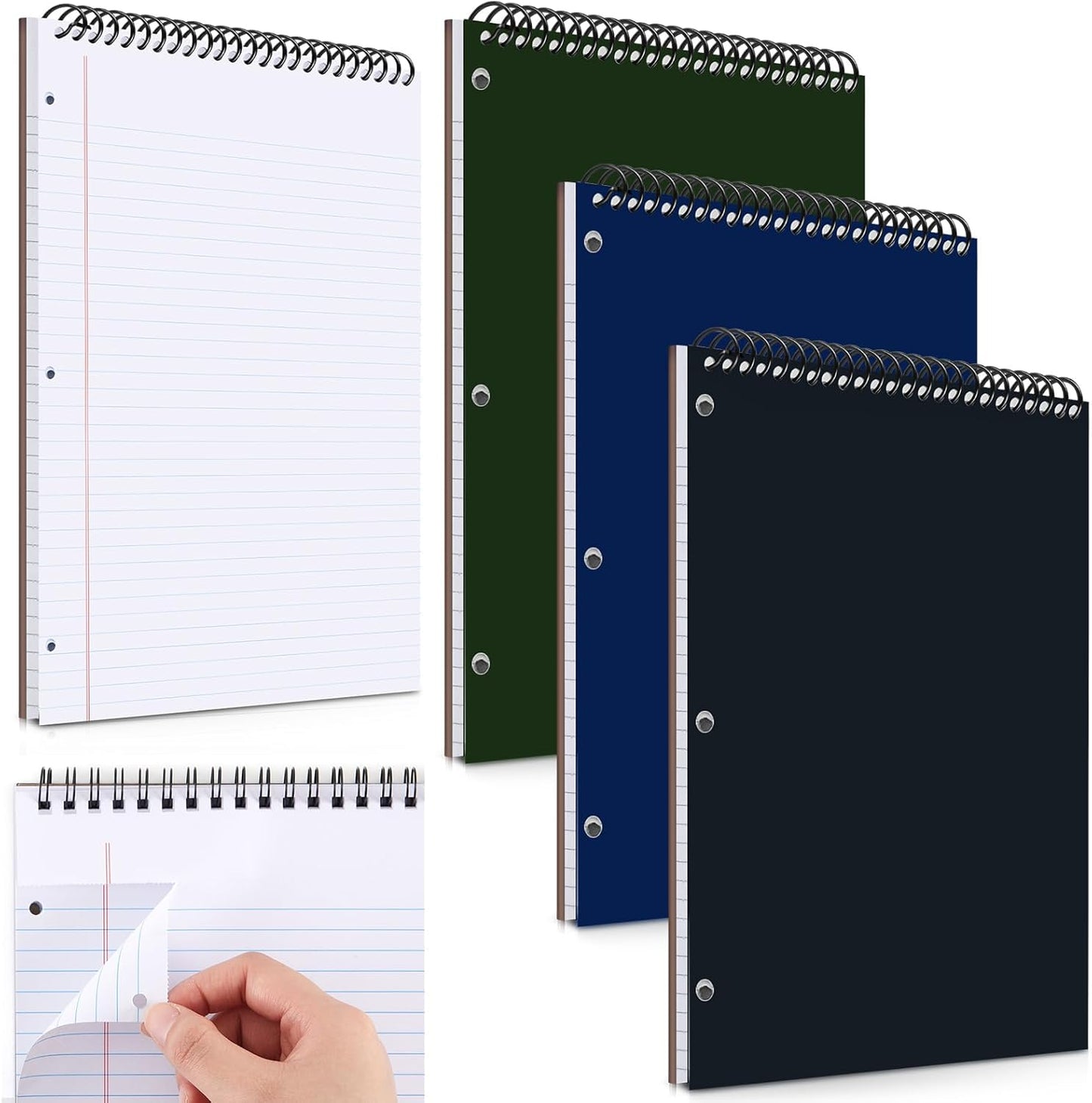 3 Packs 8.5" x 11" Top Spiral Notebook with 3 Hole Punched Legal Pads College Ruled Notepad 50 Sheets Hard Cardboard Paper Wirebound Notepad for Office School Business (Dark Colors)