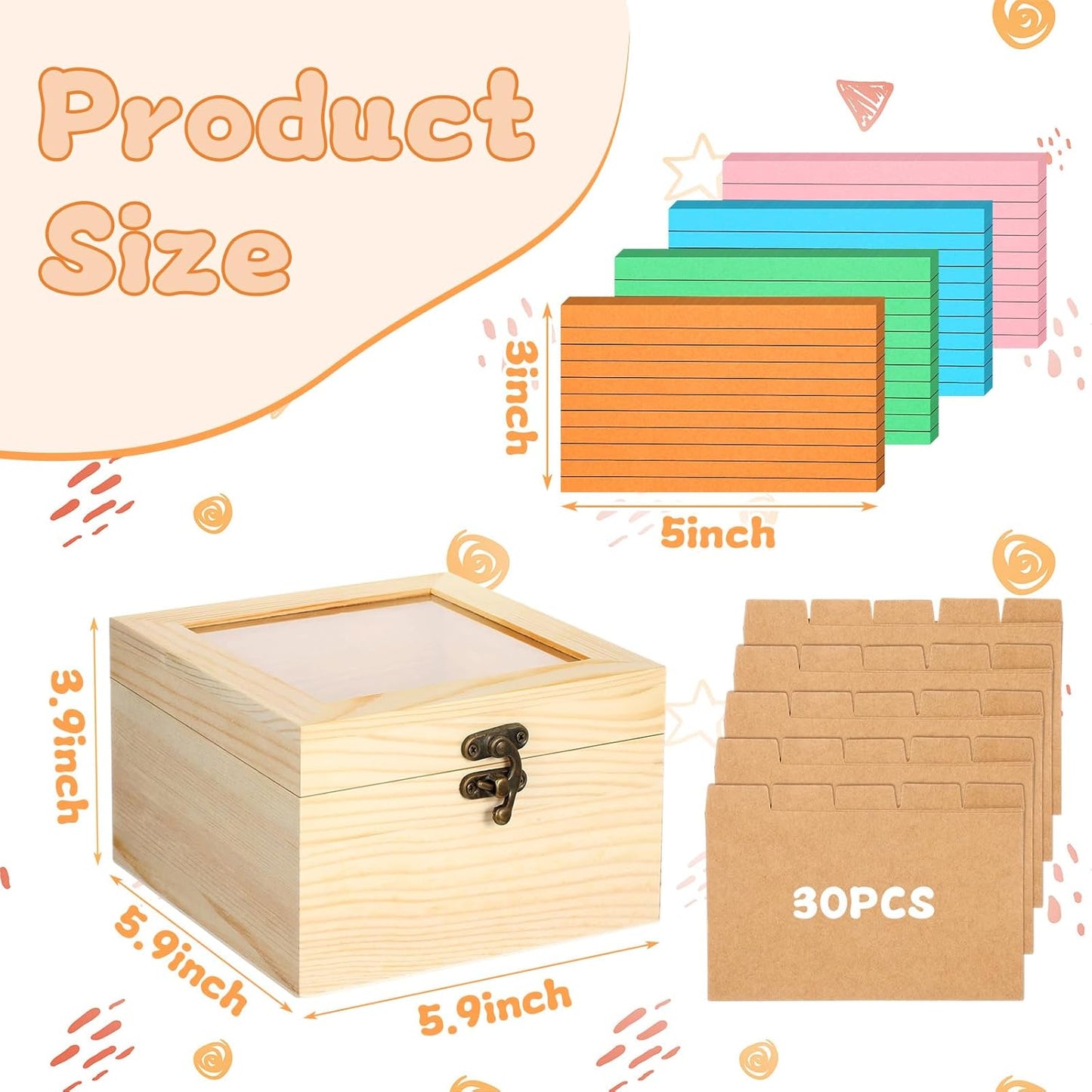 Kathfly 3 x 5 Inch Index Card Holder Set, 230 Pcs Heavy Note Index Cards Large Capacity Wooden Recipe Box Organizer Case with Dividers Flash Card Holder for Office, Home and School