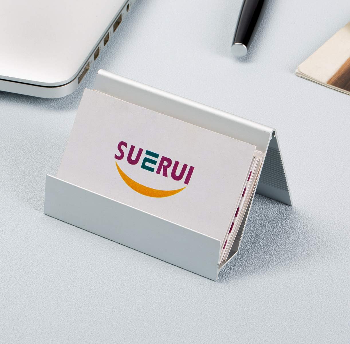 Business Card Holder Aluminum Business Card Display Stand Desktop Organizer, High-end New Series (Silver) 1 Pack