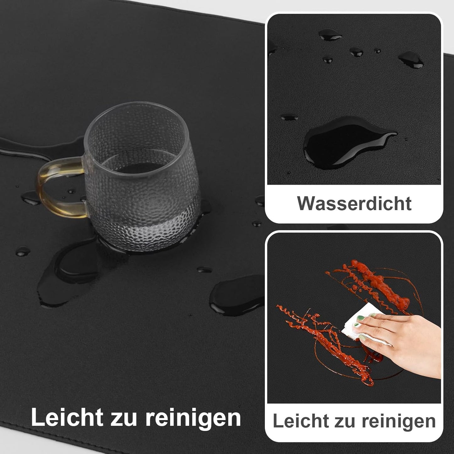 DAWNTREES Desk Mat Protector,PU Leather Desk Pad,Non Slip, Large Mouse Pad and Keyboard Mat, Waterproof Writing Pad for Office and Home (Black,39.4''x19.7'')