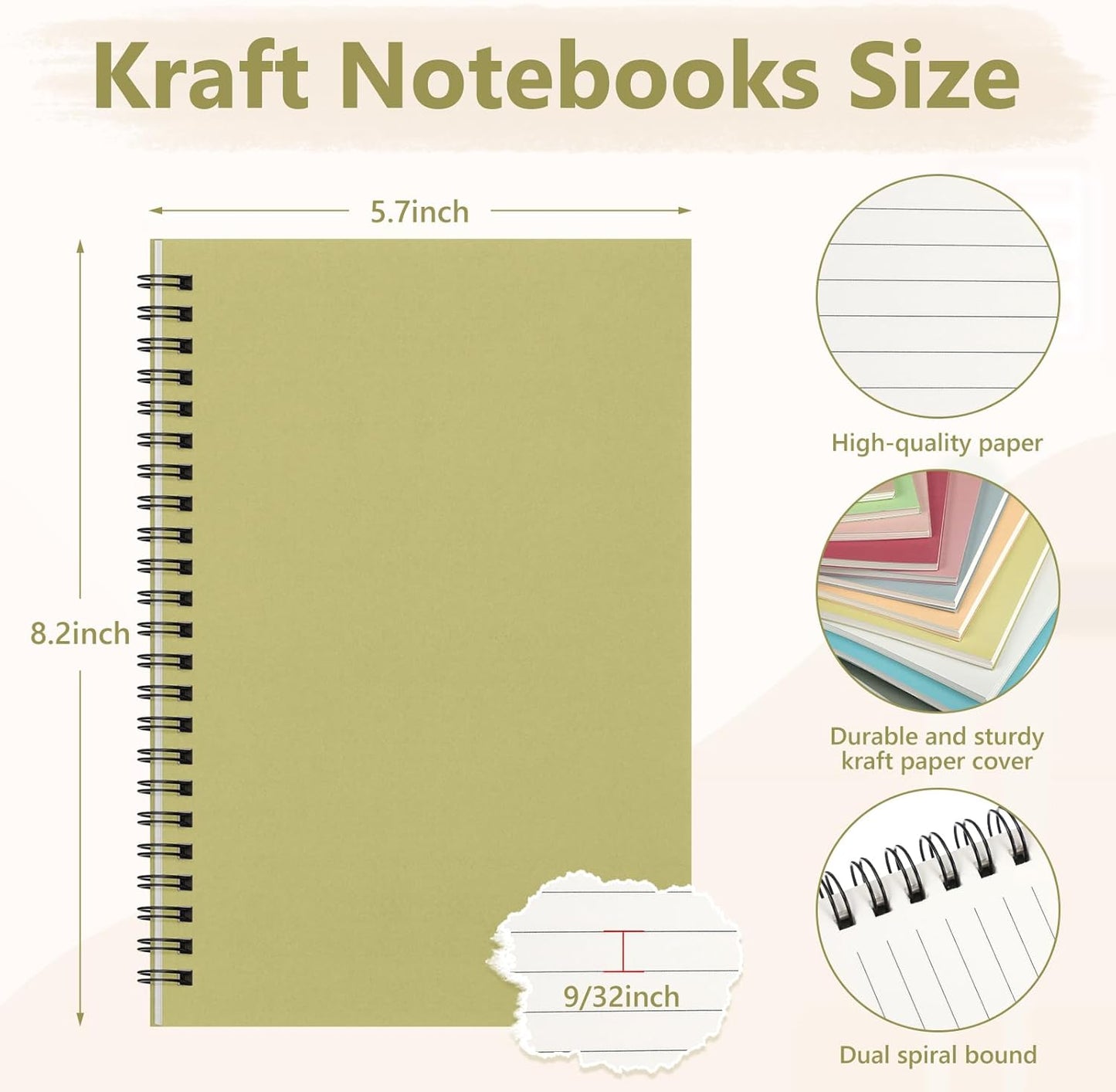 Fuutreo 12 Pcs Spiral Notebook for Work A5 8.3 x 5.7 Inch College Ruled Spiral Journal Notebook Kraft Cover Ruled Paper, 12 Color, 60 Sheets, 120 Pages for Office School (Jewel Color)