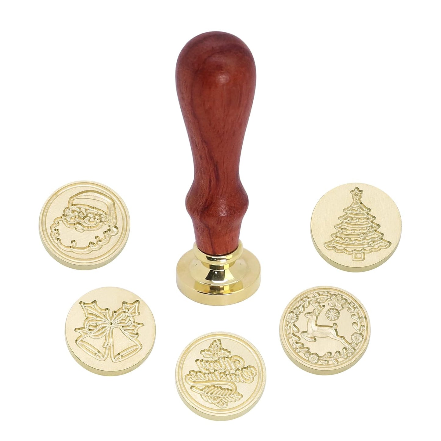 SWANGSA Wax Seal Stamp Set, Vintage 6 Pieces Christmas Sealing Wax Stamp Heads with 1 Wooden Handle for Christmas Gifts Party Invitations Cards (Christmas Set)