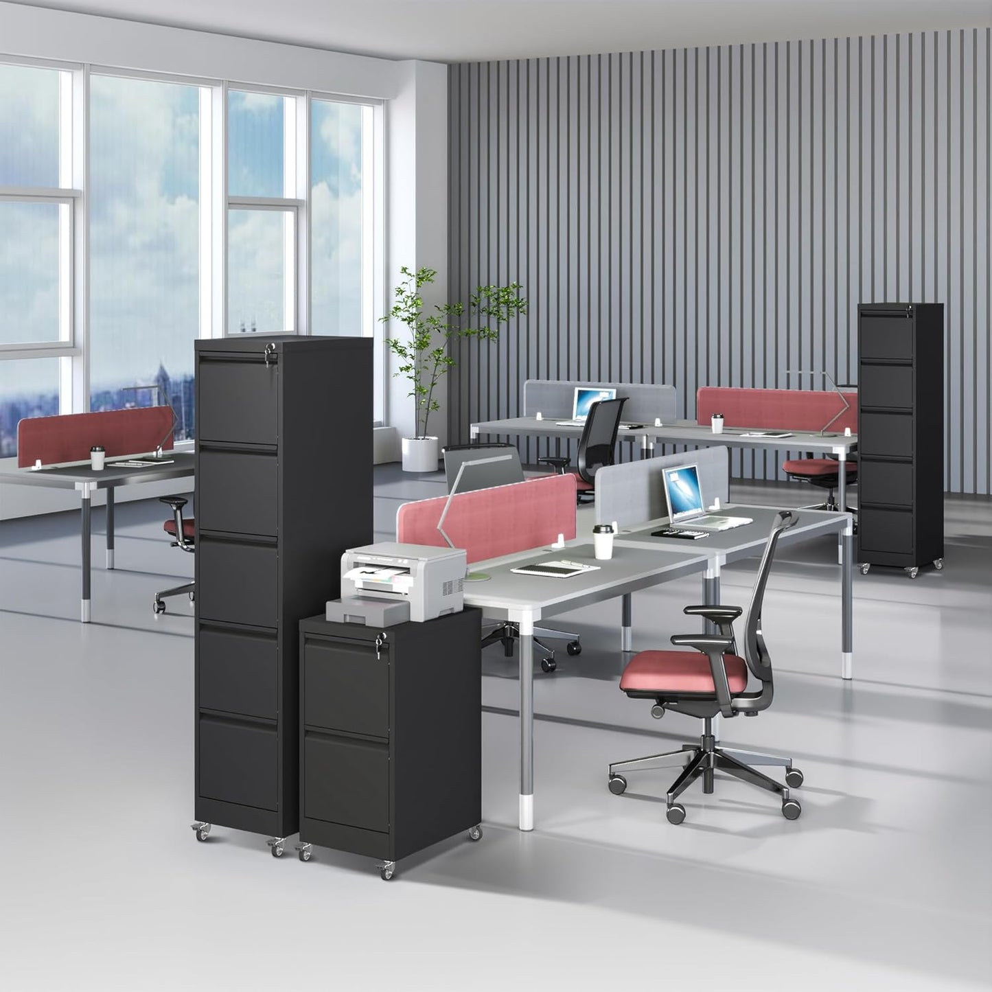 5 Drawer Mobile File Cabinet, Filing Cabinet Home Office for Letter, Legal Size, Black