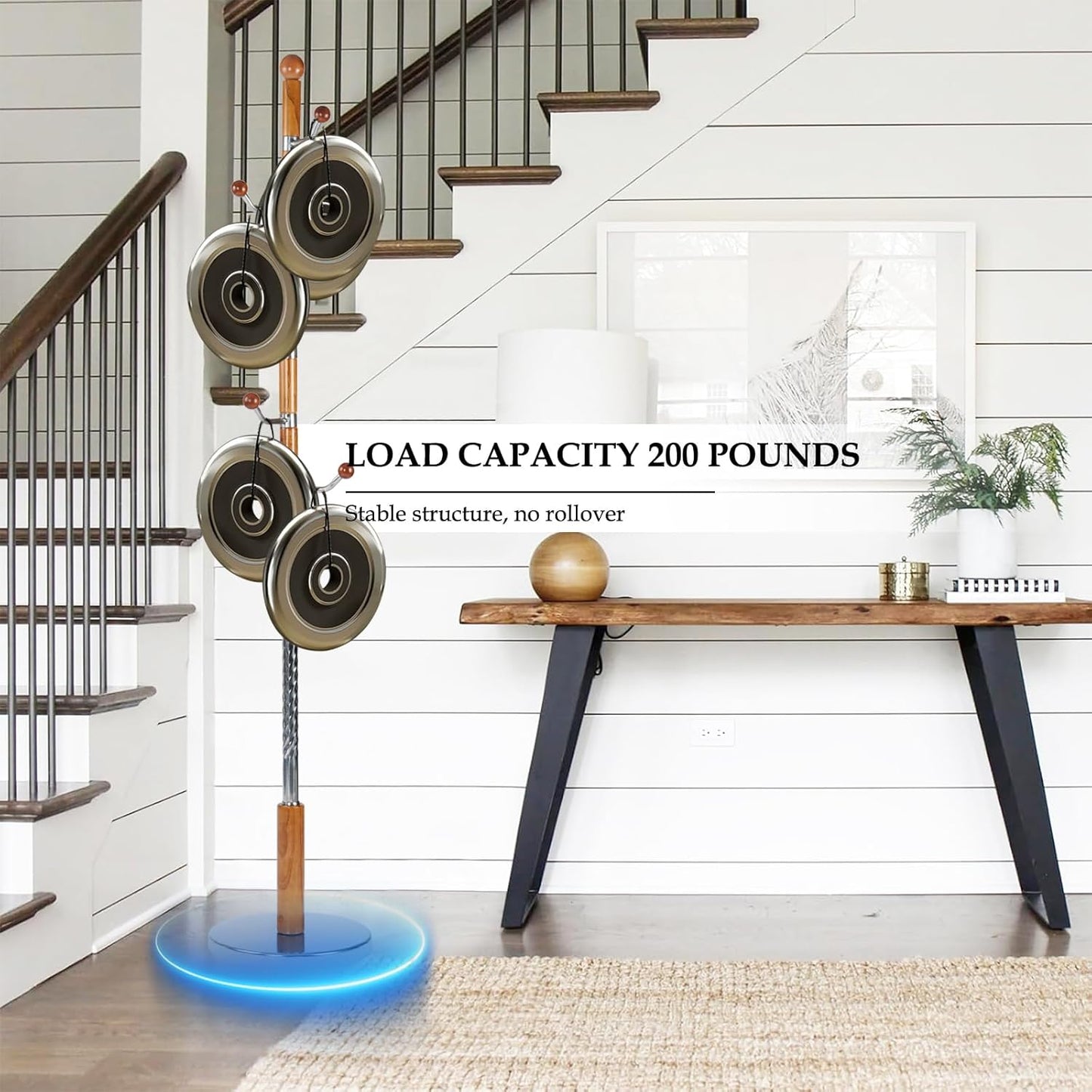 Wood Coat Rack Freestanding, Natural Coats Tree Stand with 14 Hooks, 73" Sturdy and Easy Assembly Coat Rack Stand for Entryway, Hallway, Bedroom, Bags, Hats (Metal Disc Base, Swivel Hook)