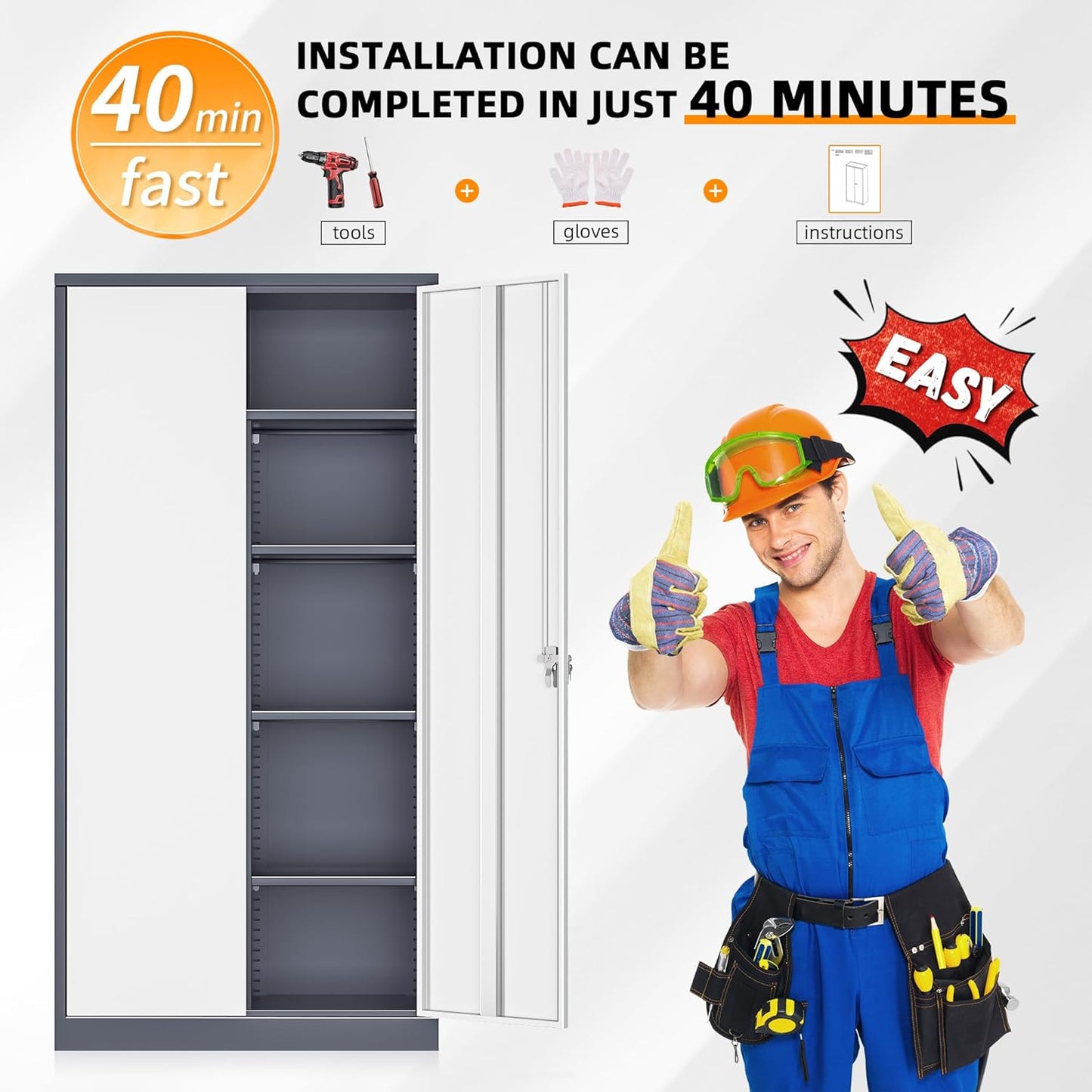 INTERGREAT Metal Storage Cabinet,72 Tall Armoire Wardrobe Closet with Doors,Grey White Storage Locker Cabinets with Adjustable Shelves and Removable Hanging Rods