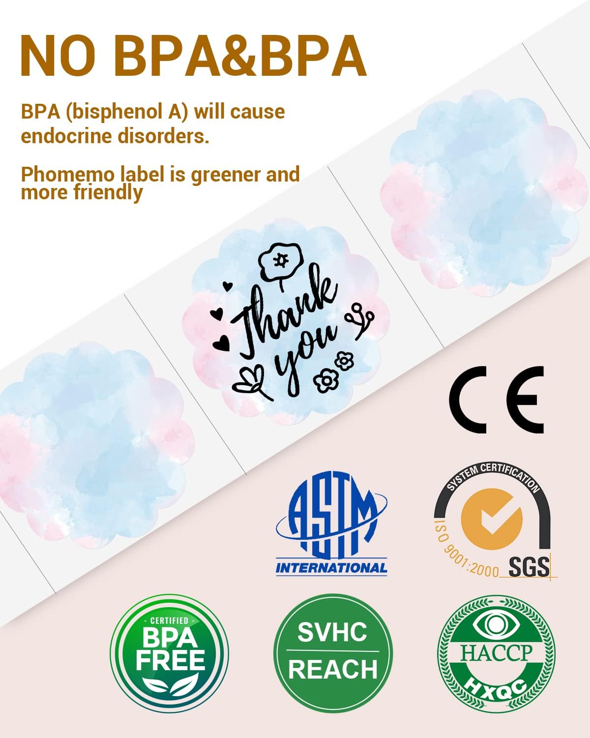 Phomemo Flower 2" Color Round Label Stickers Roll for Thermal Printer for Small Business Supplies - Commercial Grade Thermal Labels for Custom Stickers Personalized & Business Logo - 500pcs / Roll