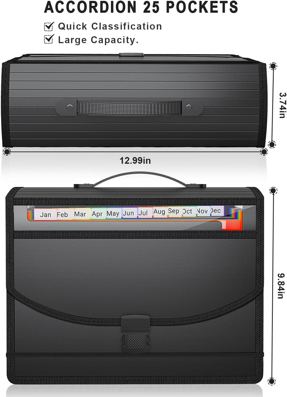 Expanding File Folder Accordion File Organizer with Handle,Fun Storage 13 Pockets Portable Document Organizer File Box Filing Organizer for Home School Office Traveling, A4 and Letter Size