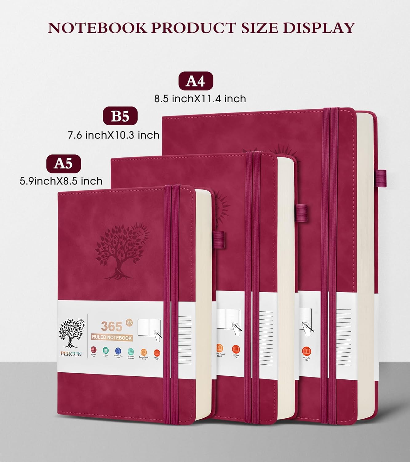 B5 Lined Journal Notebook - 365 Page Large Leather Journals for Writing Women Men，Hardcover Notebook with 100Gsm Thick Pages，Daily Diary for Travel, Work，School，College Ruled (7.6" x 10.3")