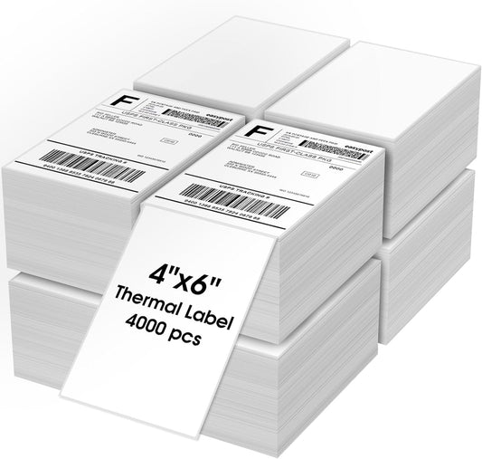 MaxGear 4" x 6" Direct Thermal Labels, 4000 Fanfold Labels, for Shipping & Mailing, Perforated White, Commercial Grade with Permanent Adhesive, Compatible with Most Thermal Printers,8 Stack