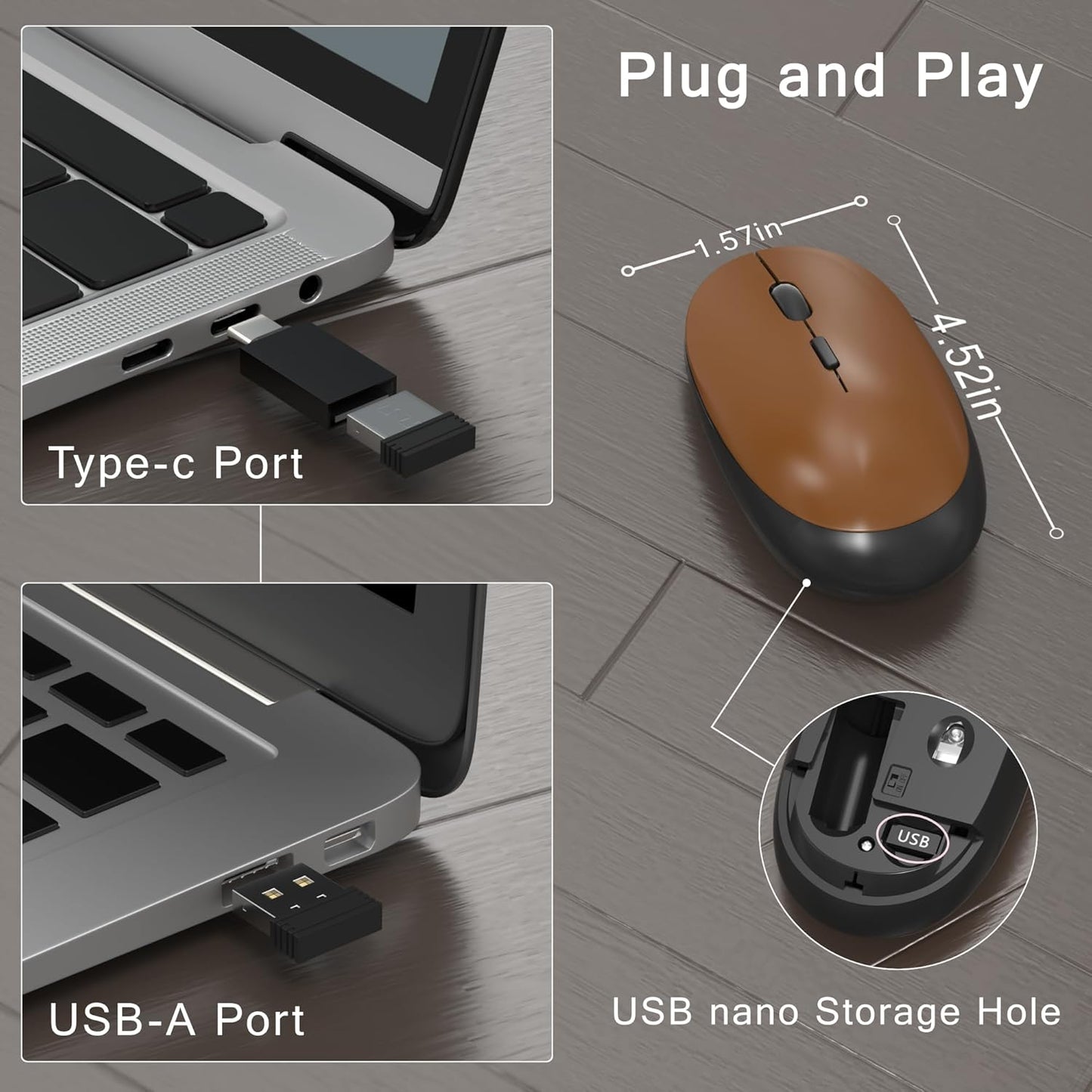 Colorful Wireless Computer Keyboard and Mouse Combo with Round Typewriter Keycaps, Retro Design, Power Switch, Ergonomic Design, 2.4GHz Wireless for Windows, Mac, PC(Black-Brown)