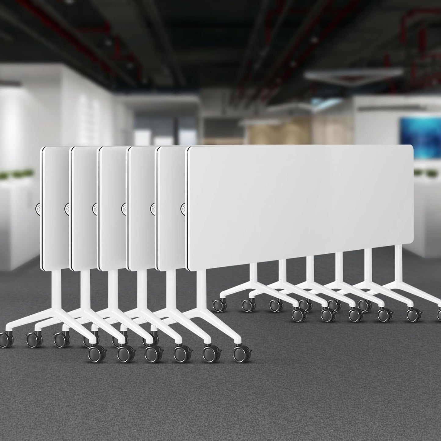 Folding Conference Room Tables 6 Pack, Foldable Modern Mobile Meeting Table Desk Training Table 6FT Large Rolling OfficeTable for Conference Training Classroom (6, 47.2" * 23.6" * 29.5")
