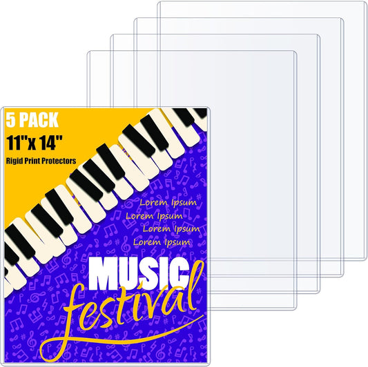 5PCS 11" x 14" Rigid Print Protectors Hard Plastic Sheet Page Protectors Heavy Duty Top Loading Menu Covers Poster Sleeves Clear Plastic Paper Sleeves for Magazine Prints Photo Document