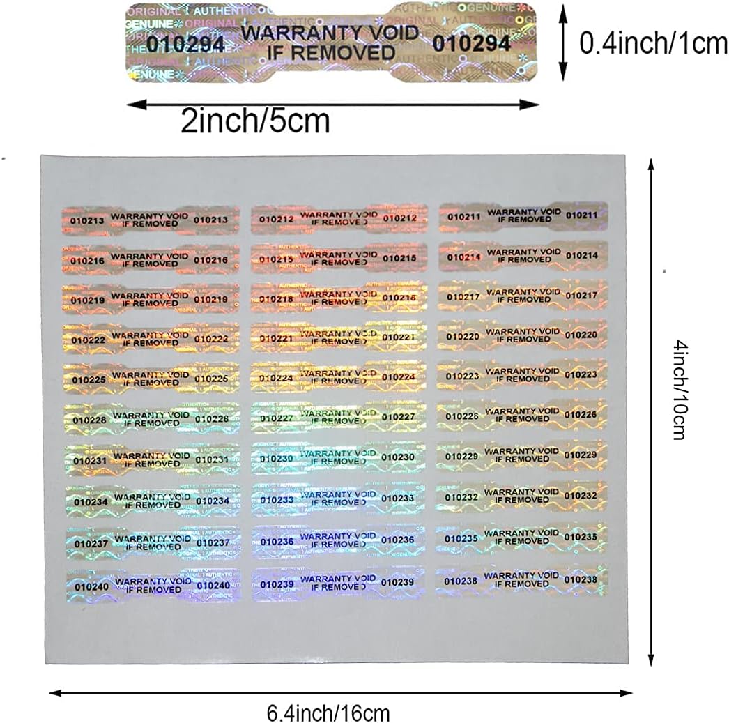 300 Pcs Bone Silver Hologram Sticker Holographic Tamper Evident Label High Security Warranty Seal Sticker with Serial Numbers(0.4 Inch X 2 Inch,GQYHLABO)