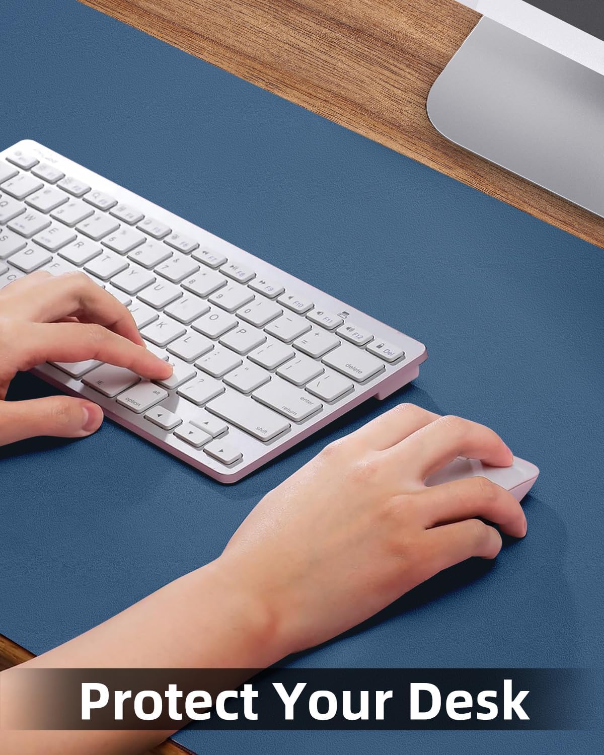 Leather Desk Pad Protector, Office Mat, Large Mouse Pad, Non-Slip Blotter, Laptop Pad, Waterproof Writing Pad for Office & Home (Grey Blue, 40" x 17")