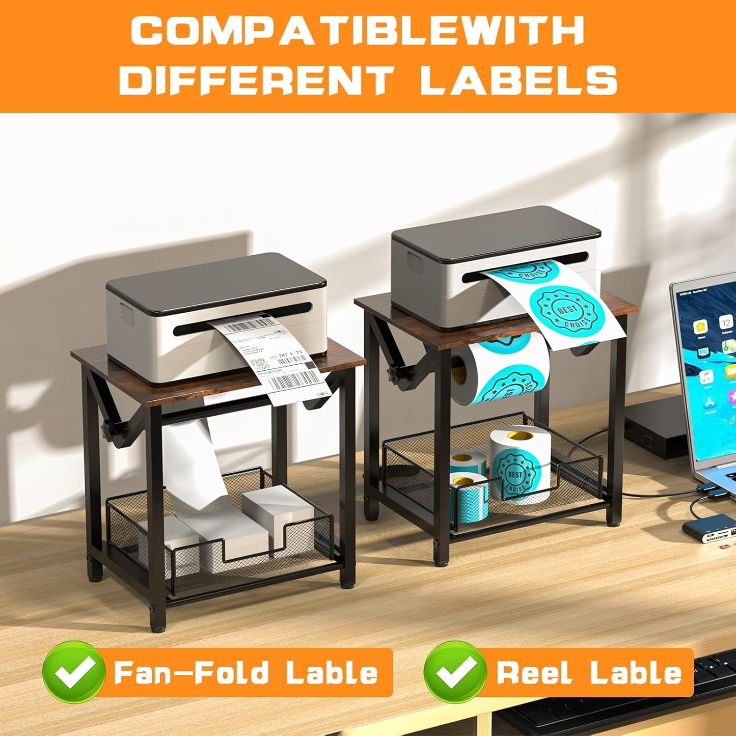 Label Holder for Rolls and Fan-Fold Labels, Thermal Sticker Holder for Desktop Thermal Printer, Shipping Label Stand Desktop Label Printer Accessory Supplies for Home, Office, Small Business