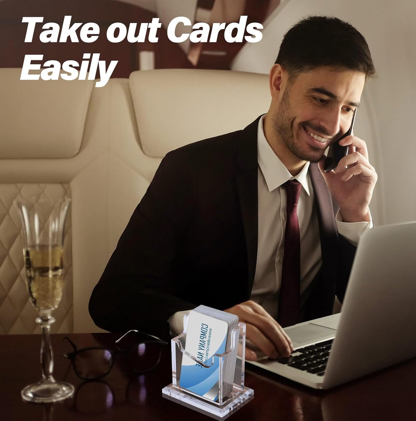 Custom Business Card Holder Desk-Personalized Engraved Wooden Business Card Case Holder, Customized Name Logo Business Card Display Gifts for Men Women (Acrylic-Vertical)