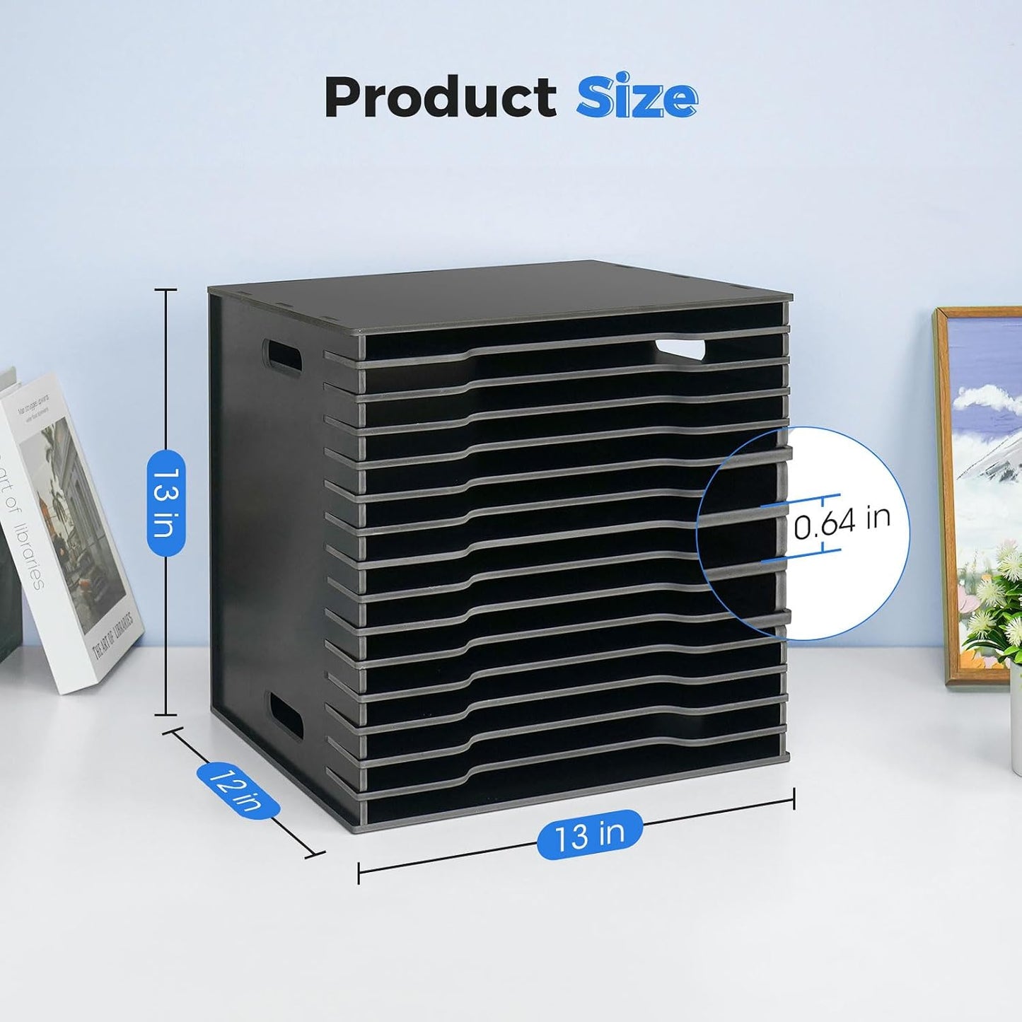 SANFURNEY Scrapbook Paper Organizer for Sizes 12" x 12", 15 Slots File Sorter Storage, Document Holder, Desktop Scrapbook Paper Organizer Rack - Black